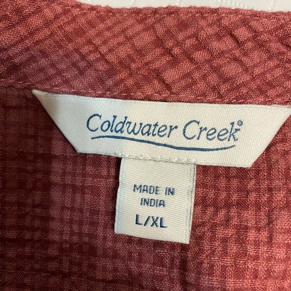 Elegant Rust Open-Front cut work seersucker cardigan waterfall hem L - Picture 11 of 13